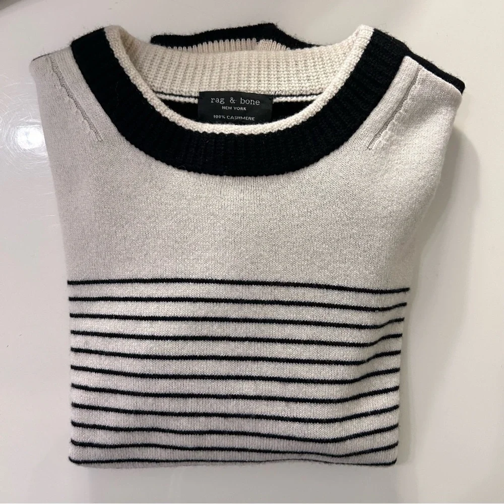 Rag & Bone Masie Striped Crewneck Cashmere Sweater As Seen on Veep Quiet Luxury - Picture 9 of 9